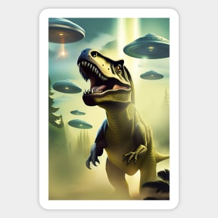 T-rex and UFOs Sticker